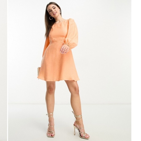 Nobody's Child Petite Zola Ballon Sleeve Mini Dress In Orange Size 6 - Picture 1 of 13